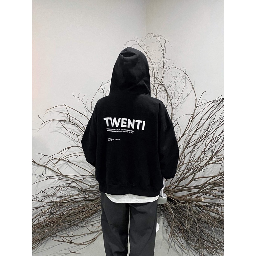 Áo Hoodie Boxy Twenti Nỉ Cotton In Chữ Đơn Giản