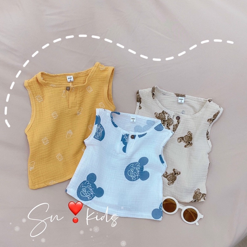 BỘ BA LỖ VẢI XÔ MUSLIN CHO BÉ TRAI 1 đến 5 tuổi