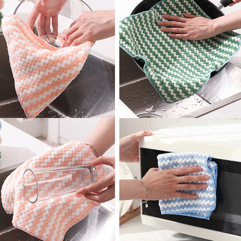Khăn Lau Chén Dĩa Bằng Sợi Nhỏ Dày Dặn Thấm Hút Nước Cho Nhà Bếp Cửa Sổ Kính