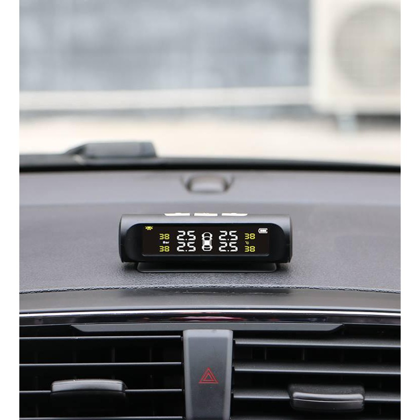 Cảm biến áp suất lốp ô tô xe hơi TPMS chính hãng, pin sạc năng lượng mặt trời, màn hình LCD siêu nét, hàng nhập khẩu