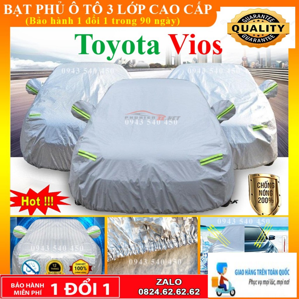 Bạt Phủ ô tô Toyota Vios Cao Cấp Cách Nhiệt, Chống Nước, Chống Trộm Gương hàng loại 1