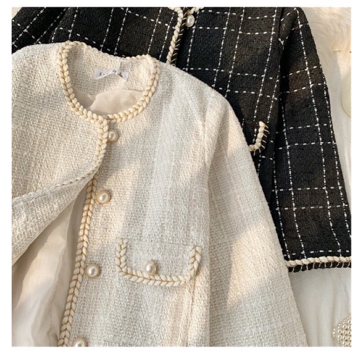 Áo khoác dạ Tweed dày dặn phong cách tiểu thư
