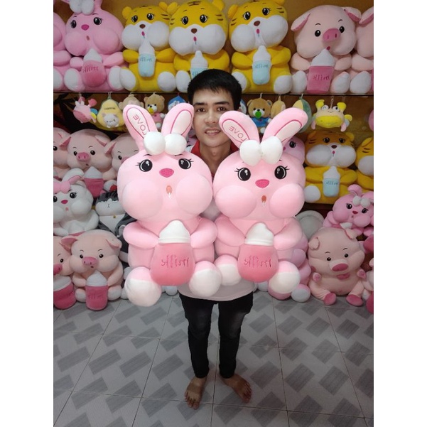 Gấu bông thỏ ôm bình sữa cao cấp