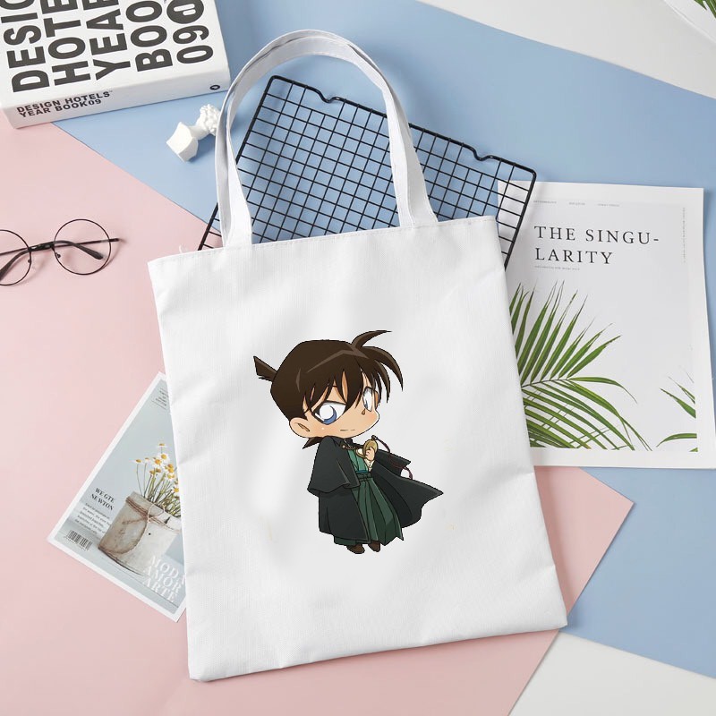 Túi tote vải trắng đeo vai in hình DETECTIVE CONAN Thám Tử Lừng Danh 4 mẫu chibi anime tiện lợi thời trang