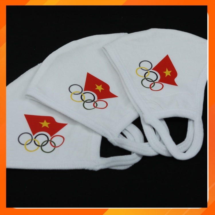 Khẩu trang vải 3 lớp 100% chất cotton họa tiết Olympic thể thao - Tái sử dụng nhiều lần (Màu trắng)