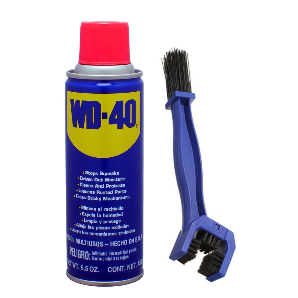 Chai xịt chống sét, phá rỉ sét WD - 40 412ml và bàn chải vệ sinh sên đa năng 3D