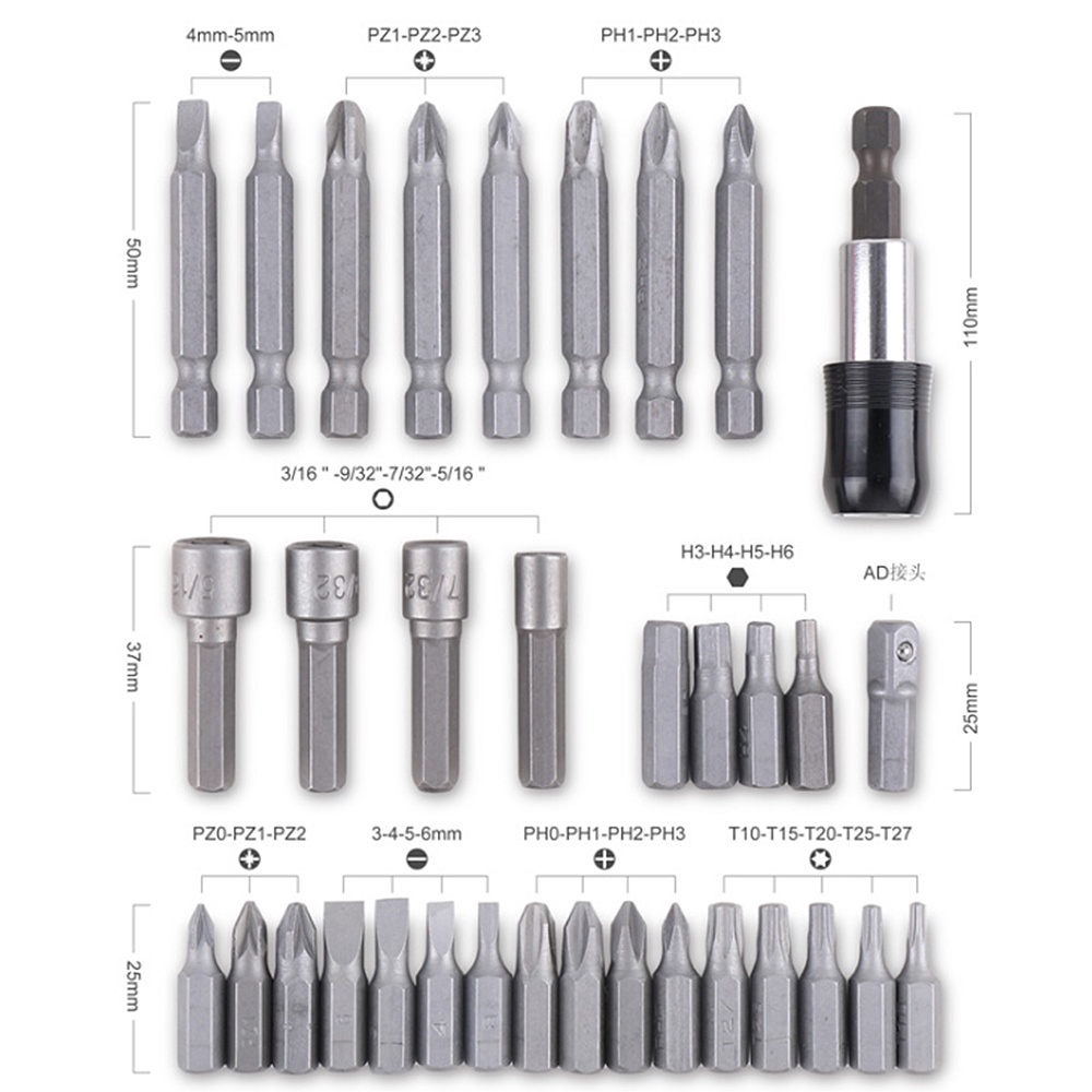 Bộ 34 Đầu Tua Vít Lục Giác 6.35mm