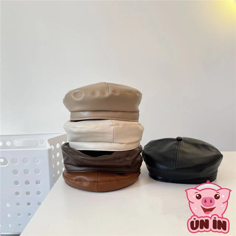 Mũ nồi bé trai bé gái, Mũ beret Da PU màu trơn phong cách thời trang thu đông MN02