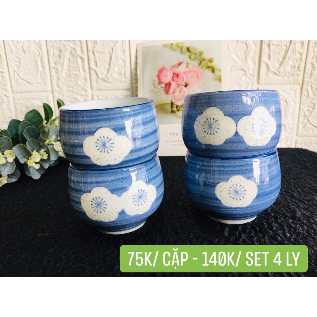 GỐM NHẬT - BỘ 4 LY TRÀ HOA ĐÀO