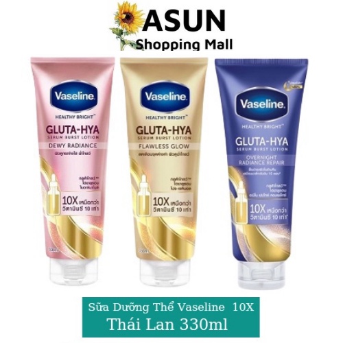 Sữa Dưỡng Thể Vaseline Trắng Da, Mờ Thâm Healthy Bright Gluta Hya Serum 10X Thái Lan 330 ml (Ngày Và Đêm)