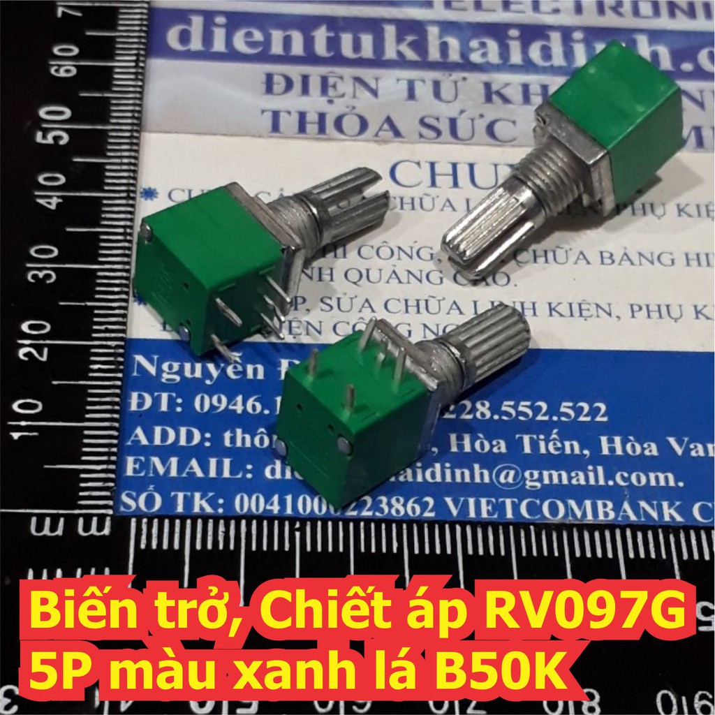 5 con Biến trở Chiết Triết áp volume RK097NS 5 chân 5P xanh lá có công tắc B102 1K B502 5K B103 10K B203 20K B50 kde7139