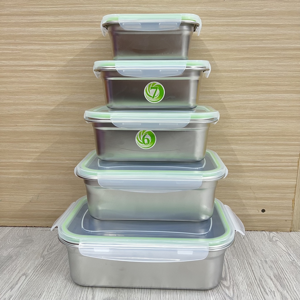COMBO 5 HỘP ĐỰNG THỰC PHẨM NẮP NHỰA - Khay inox đựng topping trà sữa thức ăn thực phẩm lưu trữ kho đông lạnh