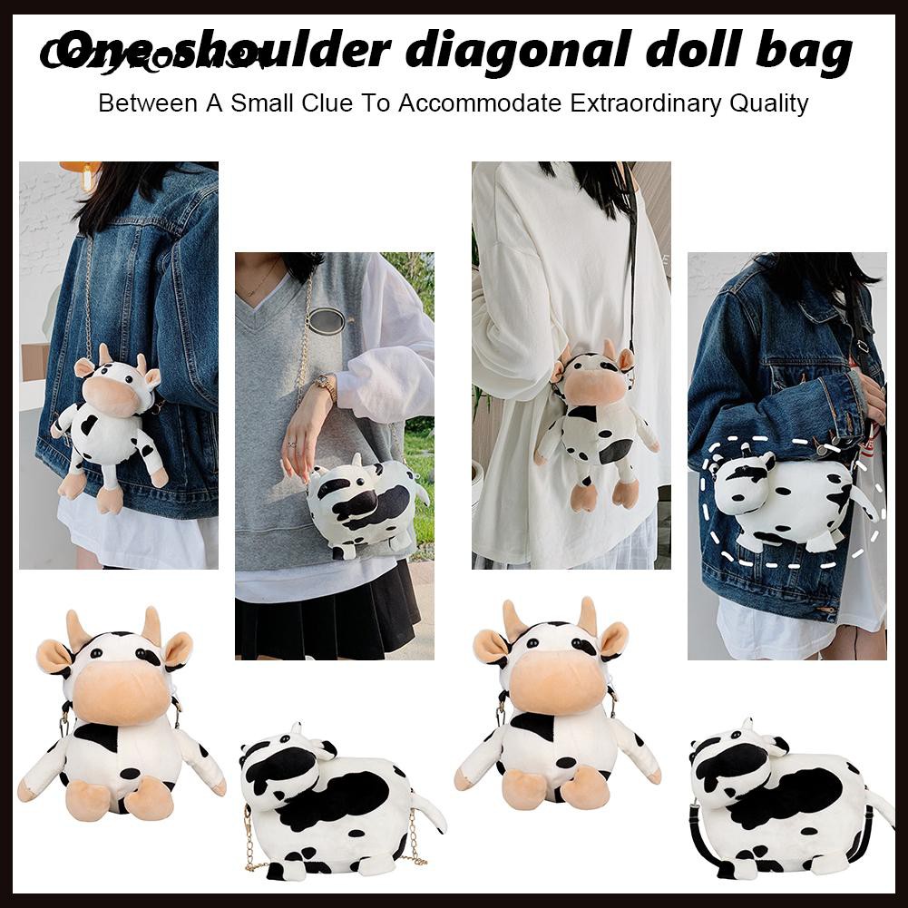 Túi Đeo Chéo Họa Tiết Bò Sữa Nhồi Bông Xinh Xắn Dành Cho Nữ