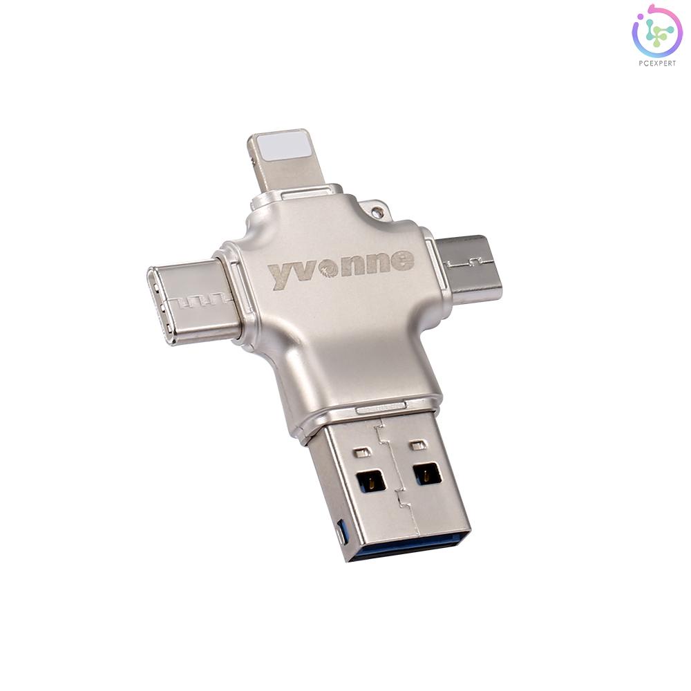 yvonne Y23 USB2.0 U Disk 32GB USB Micro USB Type-C Four-In-One High Speed OTG U Disk for Phone/PC/Laptop Silver
