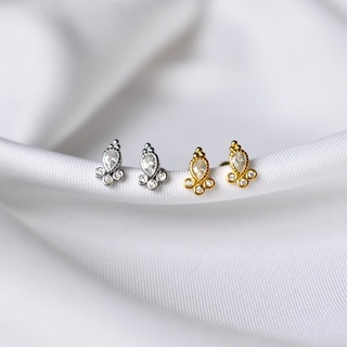 Khuyên tai bạc 925 mini - Đá kiểu họa tiết chốt bi vặn - Nepherteti