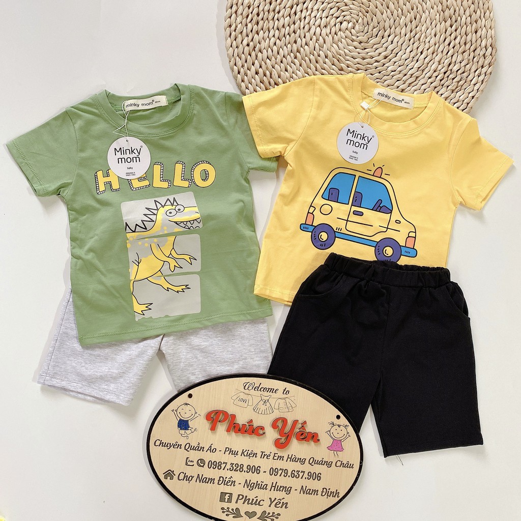 Sale !!! Bộ Cộc Tay Cotton 100 % Hàng Minky Mom In Họa Tiết ZOOMA-Quấn Có Túi Cho Bé (8-18kg)(1413 )_Shop Phúc Yến