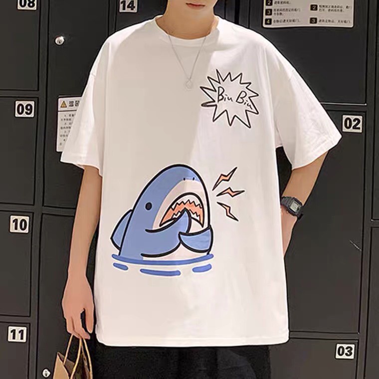 Áo thun in hình CÁ MẬP CUTE Unisex tay lỡ phom rộng , Áo phông Oversize nam nữ