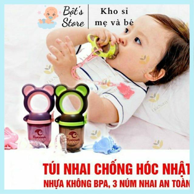 Túi nhai ăn dặm chống hóc Kichilachi tặng kèm 3 núm và móc treo cho bé
