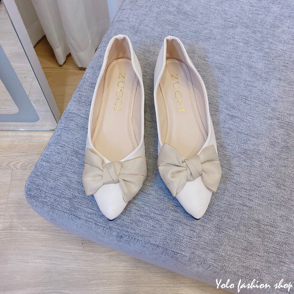 Giày bệt búp bê nữ mũi nhọn đính nơ xinh xắn da mềm êm chân - B20 | BigBuy360 - bigbuy360.vn