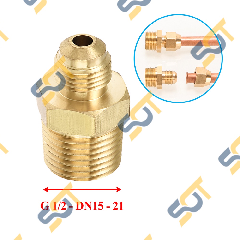 [HÀN ỐNG ĐỒNG 6-8-10] Ren ngoài G 1/2 (21) nối côn lồi cho điện lạnh &amp; khí nén (Brass Flare Male Connector)- Rắc co NPT