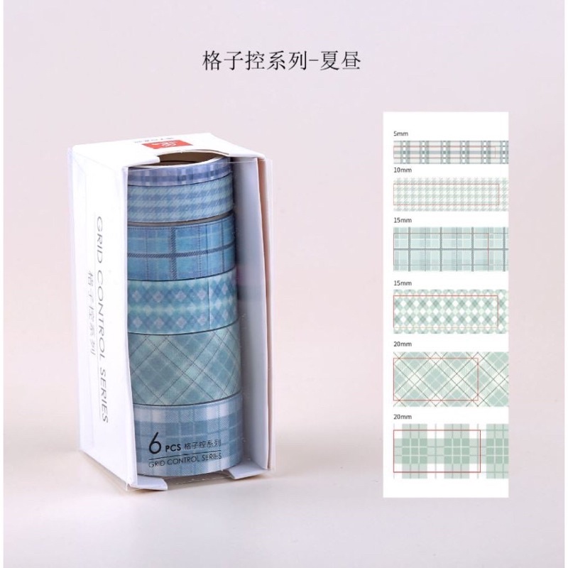 Set 6 Cuộn Washi Tape Băng Keo Trang Trí Caro