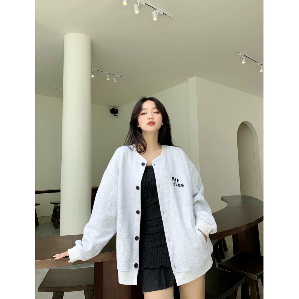 [Video+Ảnh Thật] Áo Khoác Cardigan Nữ Form Rộng Unisex Chất Nỉ Thêu MIF CLUB Ulzzang AK180 TD Fashion Nam Form Rộng