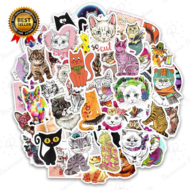 50PCS Cartoon Cat Sticker DIY Cute Kitten Stickers To For Laptop Suitcase Guitar Kids Birthday Gifts