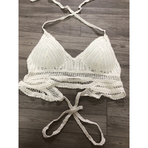 36-Set bikini ren 2 món bra gấu sóng-quần ren hoa to đi biển siêu đẹp