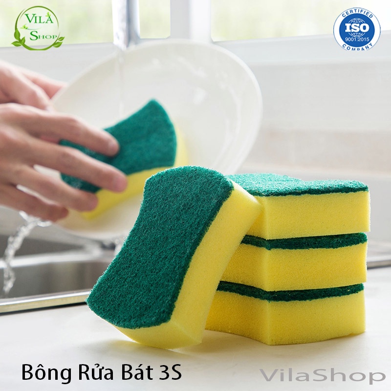 Miếng Rửa Chén Bát, Bọt Biển Rửa Bát Đĩa 3S, Búi Lưới Vệ Sinh Bát Đĩa Chuyên Dụng Dễ Dàng Vệ Sinh An Toàn Tiện Dụng