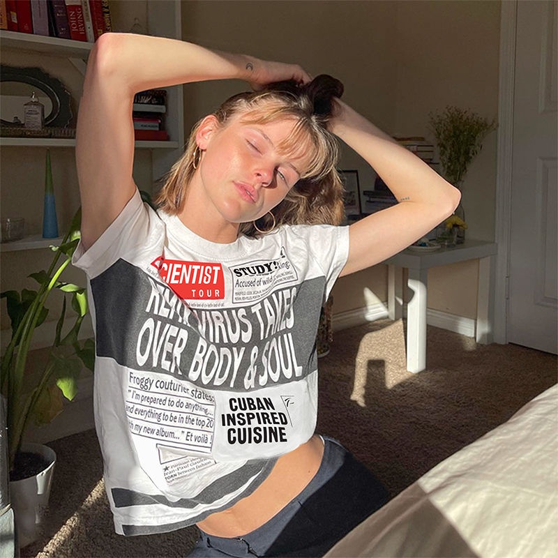 ▨Áo Thun Tay Ngắn In Chữ Màu Trắng Phong Cách Retro Mỹ 2022 Thời Trang Xu Hướng Đường Phố