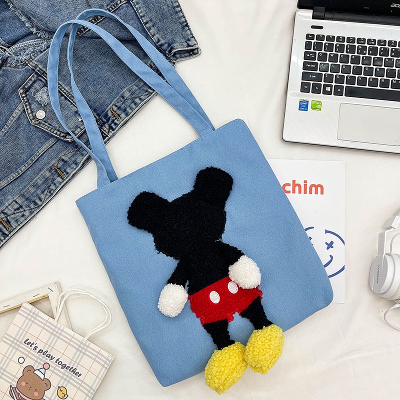 Túi Xách Canvas Cỡ Lớn Họa Tiết Hoạt Hình Đơn Giản Thời Trang Cho Nữ