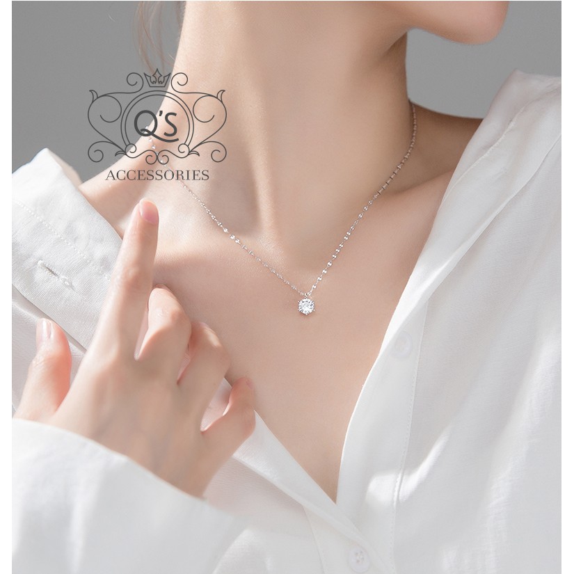 Dây chuyền bạc 925 mặt đá vòng cổ đính đá nữ S925 MINIMAL QA SILVER Necklace NE230301