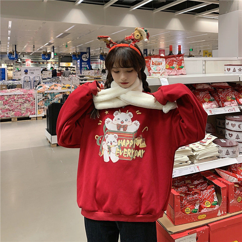 Áo Hoodie Form Rộng Phong Cách Giáng Sinh Xinh Xắn Cho Nữ