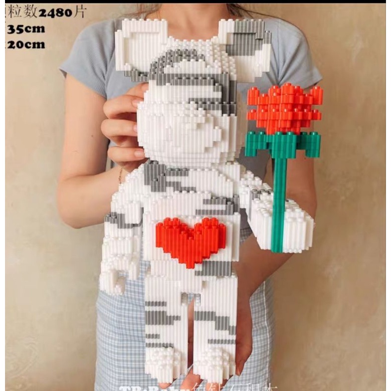 Xếp hình thông minh gấu bearbick 3d có ngăn kéo cao 35 cm