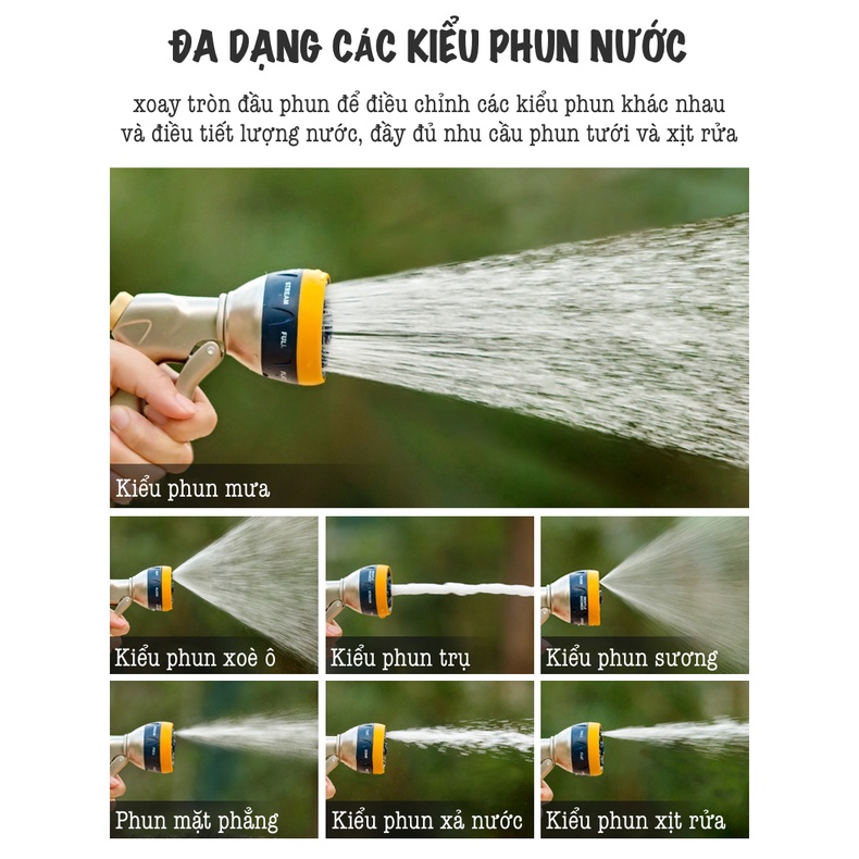 Vòi tưới cây, vòi rửa xe LIONKING từ 10-25 mét. Ống nước kết cấu 5 lớp, vòi phun kim loại, khớp nối bằng đồng