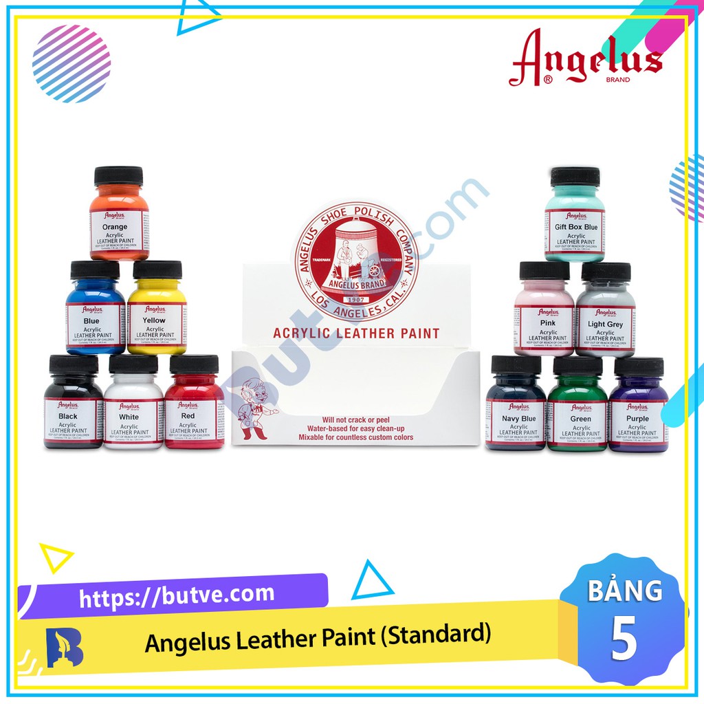 Bảng màu 5 - Màu acrylic vẽ lên da, vải Angelus Leather Paint (Standard) – 29.5ml (1Oz)