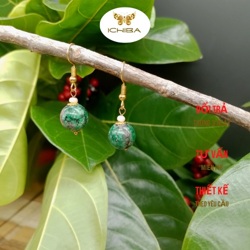 Bông tai Hoa tai phối thời trang màu xanh lá vân hồng