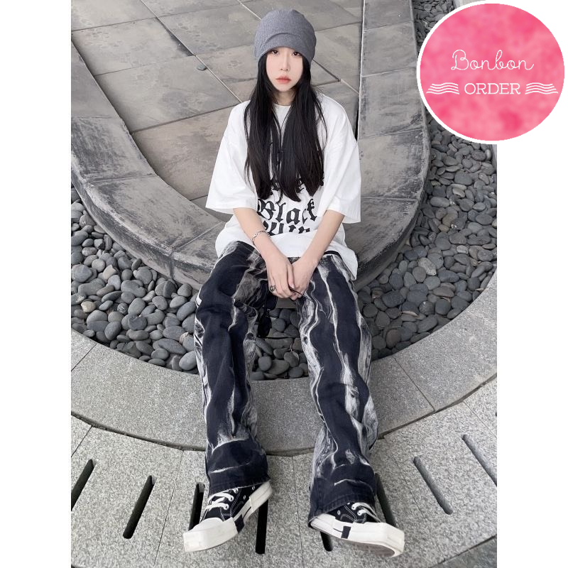 QUẦN JEAN ULZZANG ỐNG RỘNG HỌA TIẾT LOANG CỰC CHẤT -