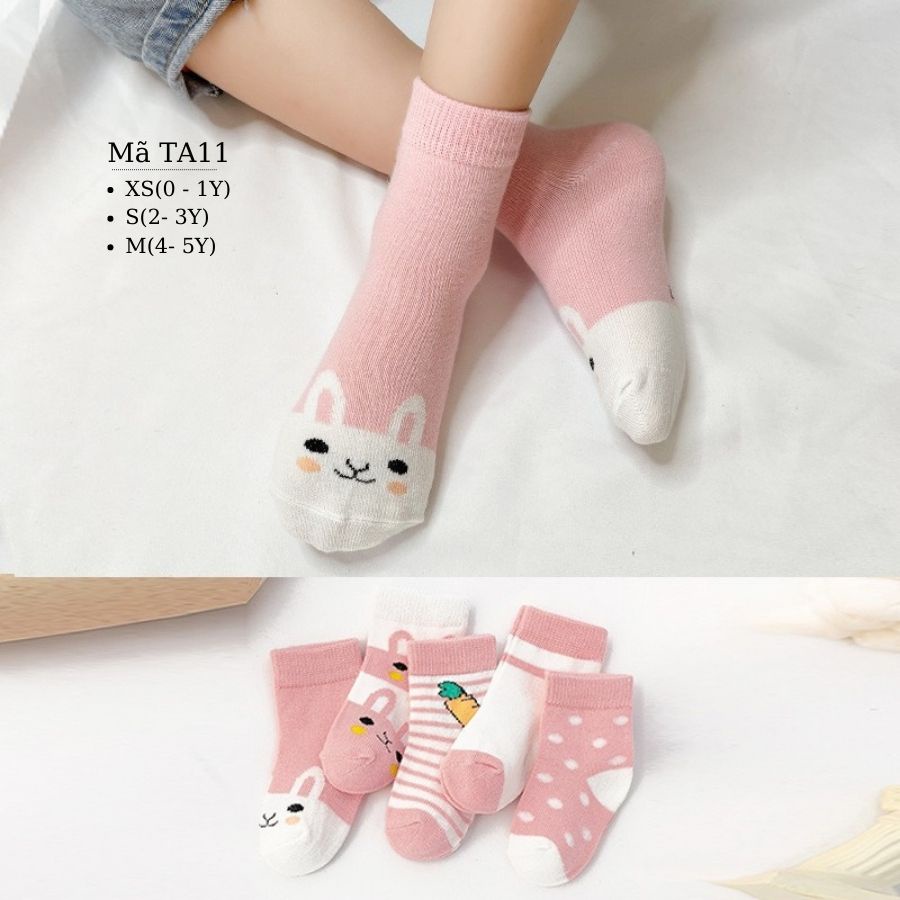 Tất hình thú, vớ cho bé gái cổ dài thỏ gặm cà rốt hồng 0 1 2 3 4 5 tuổi cotton mềm mại điều hòa kháng khuẩn TA11