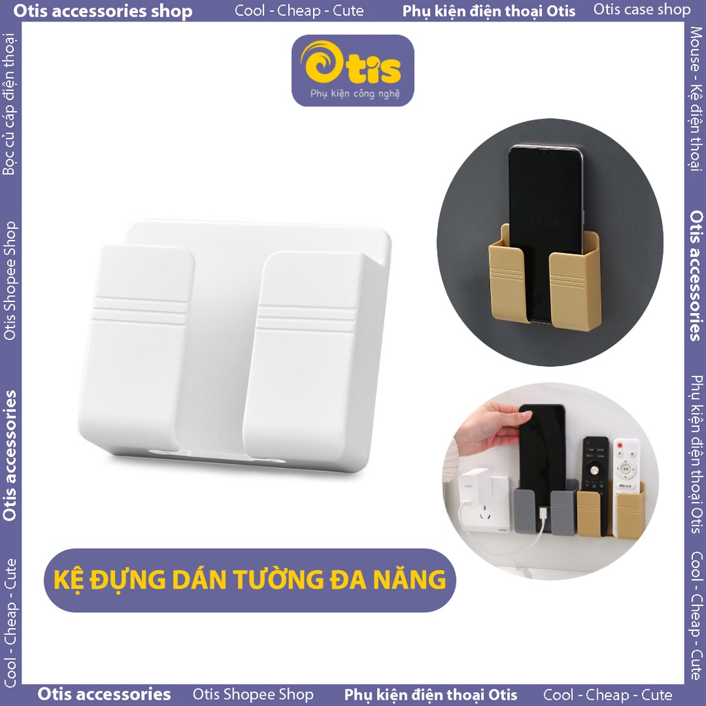 Kệ Dán Tường Để Remote, Đồ Dùng, Giá Đỡ Sạc Điện Thoại Đa Năng Tiện Lợi Có Móc Treo Giữ Dây Điện - Otis Shop