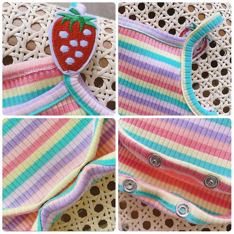 Áo Liền Quần Không Tay Họa Tiết Sọc Cầu Vồng Cho Bé Gái 0-12 Tháng Tuổi