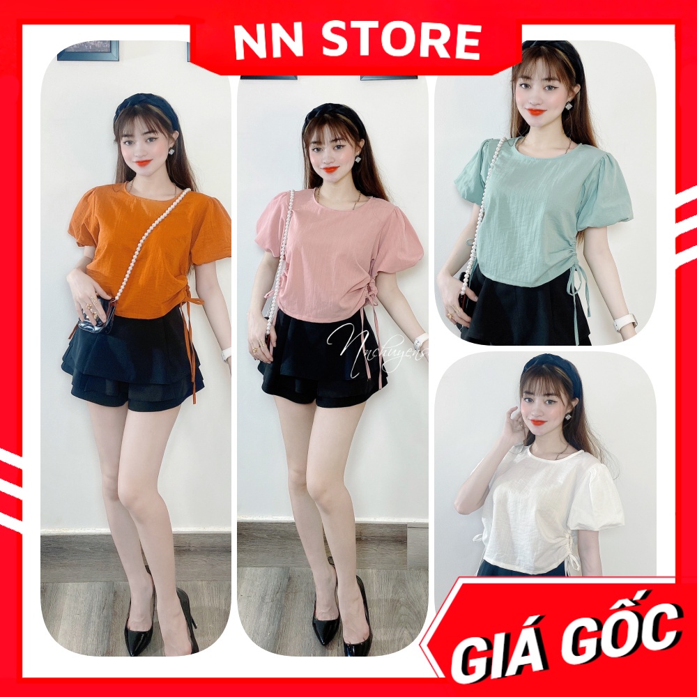 Áo kiểu nữ taiy búp cột nơ eo chất vải MT mềm mát Áo kiểu nữ dễ thương MT1982