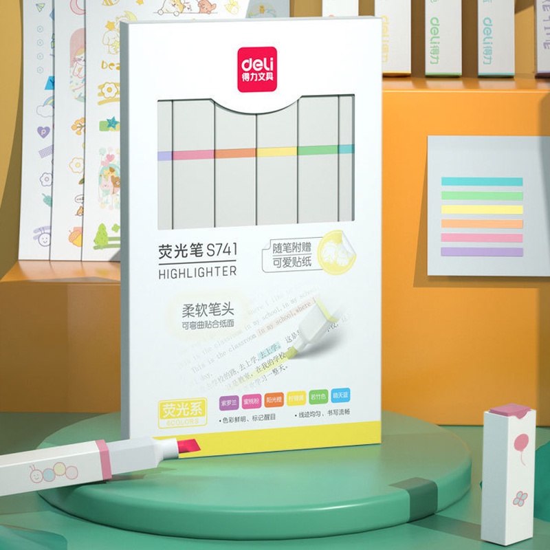 Bộ 6 bút đánh dấu màu sắc ánh bạc đầu mềm mại