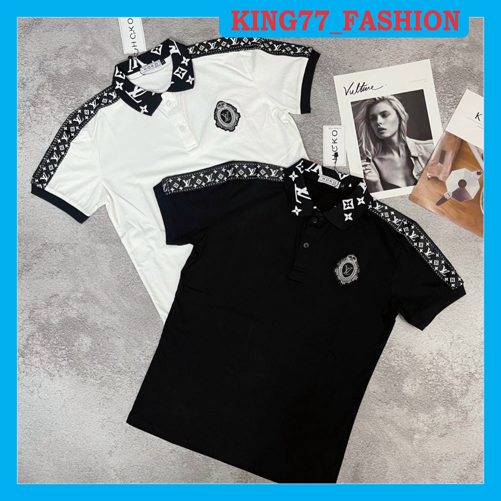 Áo thun nam polo có cổ tay ngắn phối họa tiết LV đẹp chất liệu vải cotton có dãn 4 chiều mẫu mới cao cấp KING77_FASHION