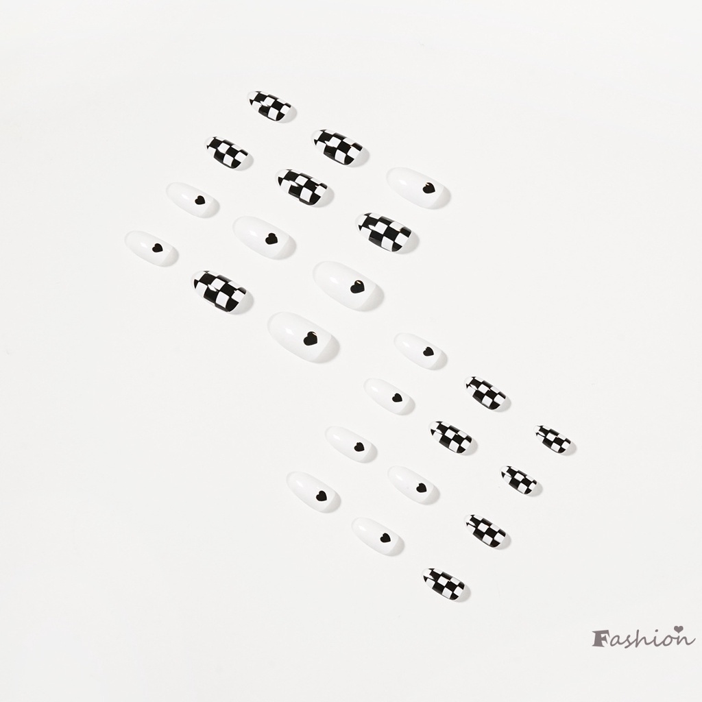 [Hàng mới về] Set 24 móng tay giả màu trắng đen phong cách độc đáo thời trang