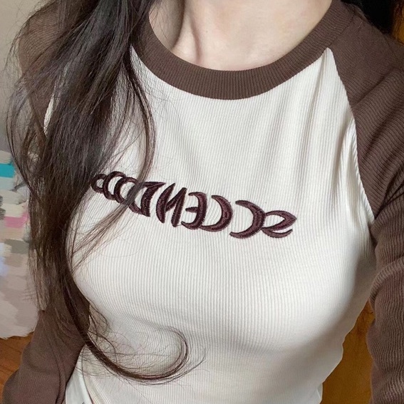 Áo thun ZHELIHANGFEI tay dài cổ tròn lưng cao gợi cảm cho nữ