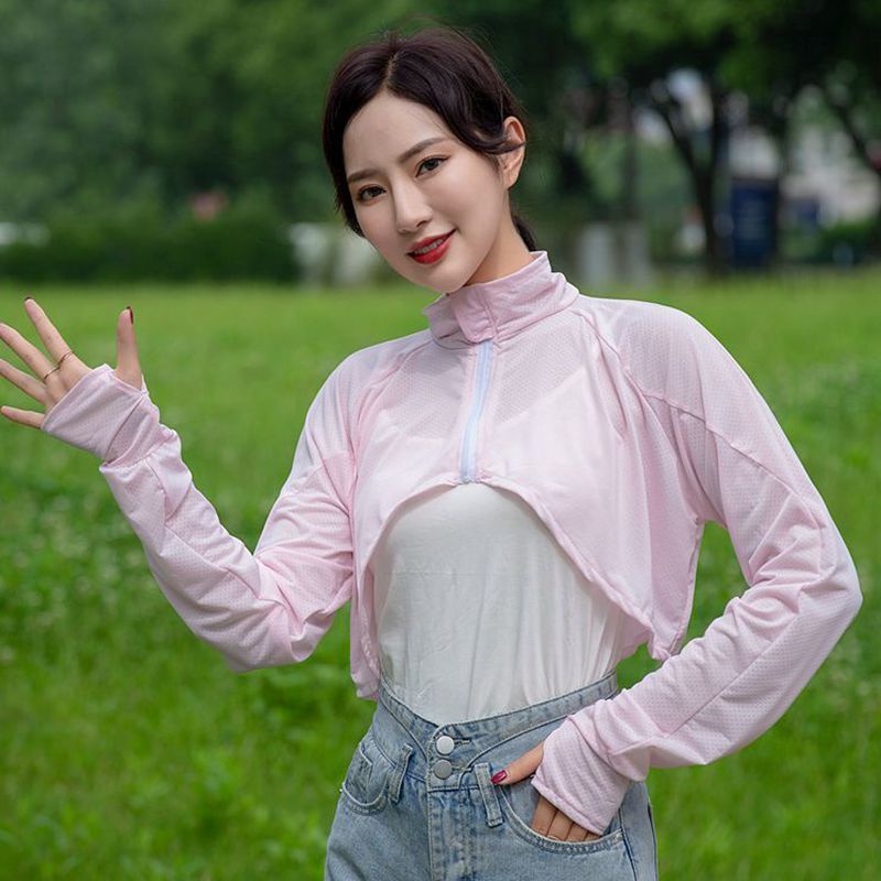 Áo Choàng Lụa Lạnh Mỏng Tay Dài Che Nắng Chống Tia Uv Dành Cho Nữ Đi Xe Đạp Vào Mùa Hè