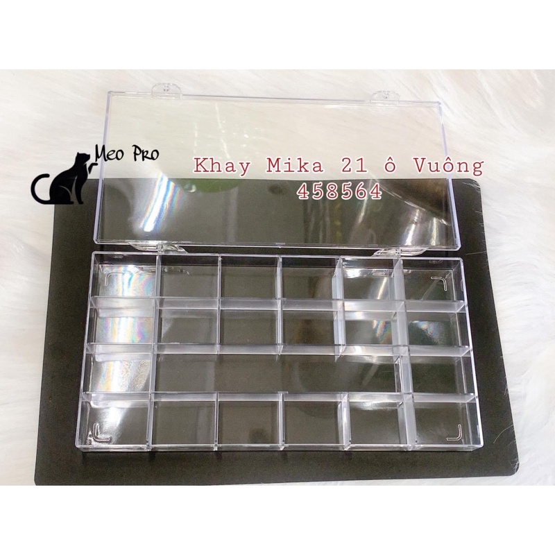 khay mika 21 ô đựng đá , charm đính móng , phụ kiện nail