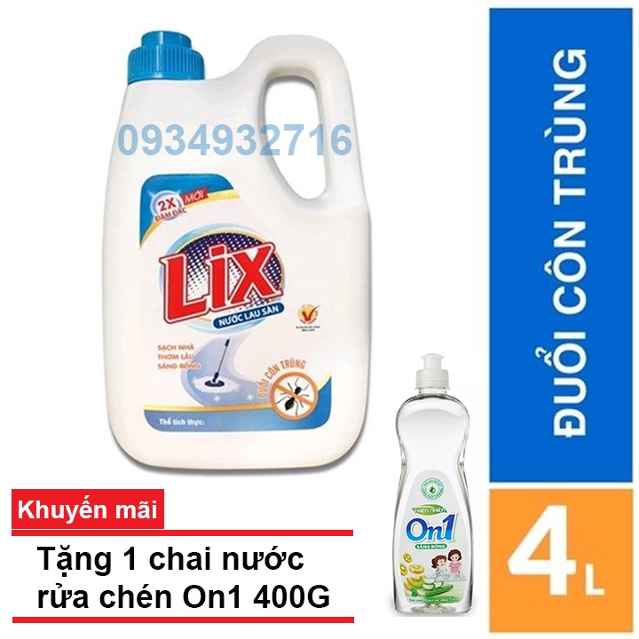 Nước lau sàn Lix 2x đậm đặc chai 3,6 lít đuổi côn trùng
