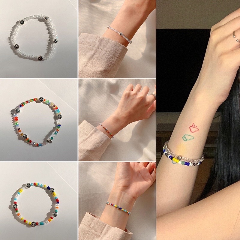 Vòng Tay - Nhẫn Hạt Cườm Mix Màu Charm Mặt Cười Siêu Hot